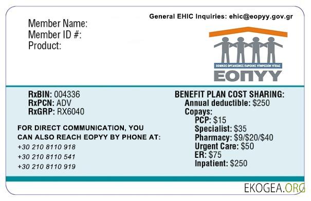 Carte d'assurance maladie grecque